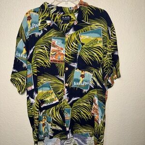 K.A.D. Clothing Co. Large Hawaiian Shirt Men’s Retro Travel Poster Graphic